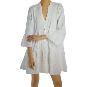 Faherty Dress Small Kasey Cotton Gauze Casey Tiered Ruffle Bell 3/4 Sleeves